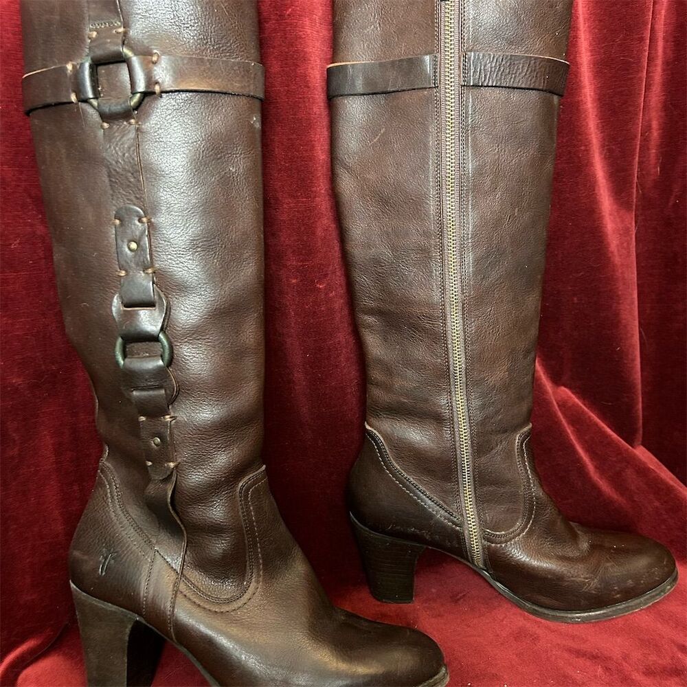 Frye Women's Brown Fiona Leather Riding Boots Size 8.5 Knee High